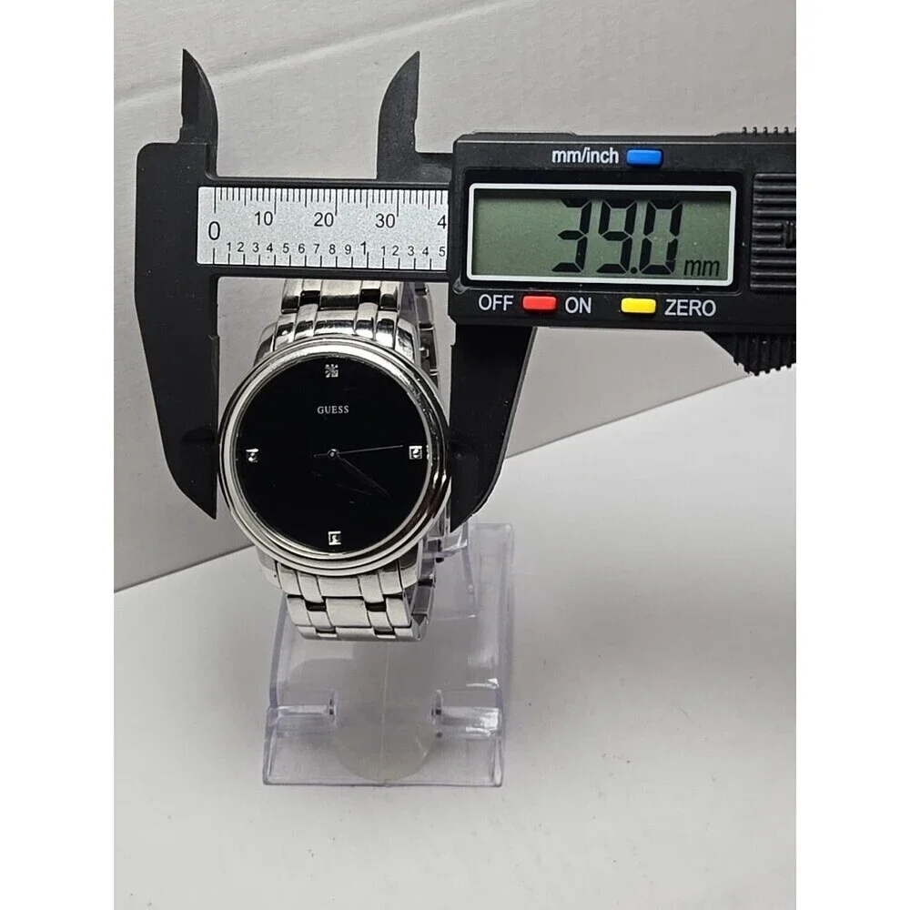 Mens Guess 39mm Stainless Steel Black Dial Quartz Watch G10181G New Battery